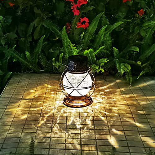 Bronze Go2garden Solar Lantern Garden Lights,Decorative Rainbow Lamp Crackle Glass LED Solar Lights for Outdoor Patio Table